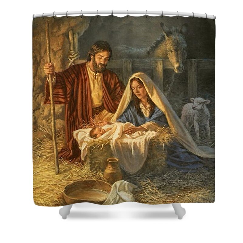 Nativity Shower Curtain featuring the painting The Nativity by Artist Unknown
