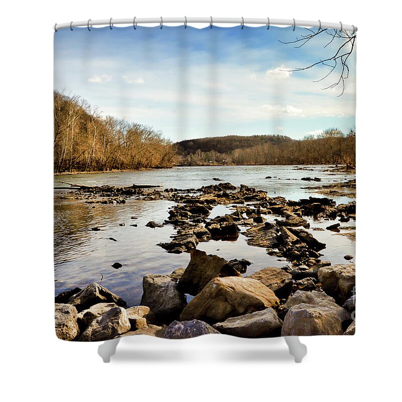 The New River Shower Curtain featuring the photograph The New River at Whitt Riverbend Park - Giles County Virginia by Kerri Farley