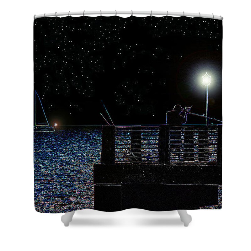 Casting Shower Curtain featuring the painting The Night Caster by David Lee Thompson