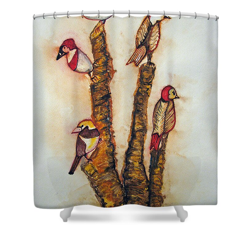 Birds Shower Curtain featuring the painting The Night Watchers by Patricia Arroyo