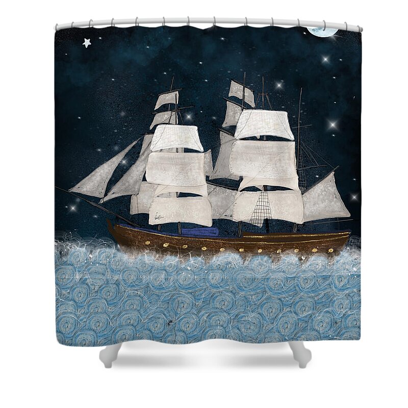 Tall Ships Shower Curtain featuring the painting The North Star by Bri Buckley