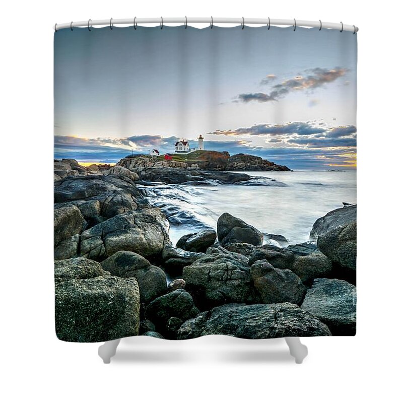 Maine Shower Curtain featuring the photograph The Nubble by Steve Brown
