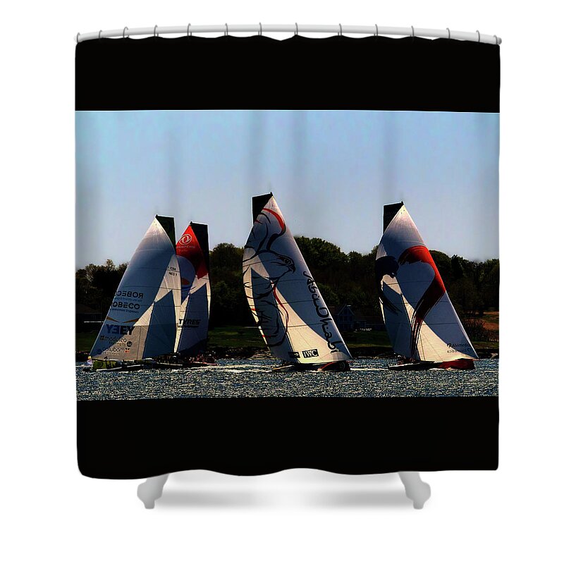 Volvo Ocean Race Shower Curtain featuring the photograph The Ocean Race by Tom Prendergast