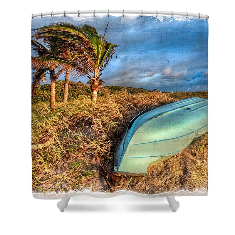 Boats Shower Curtain featuring the photograph The Old Blue Boat by Debra and Dave Vanderlaan
