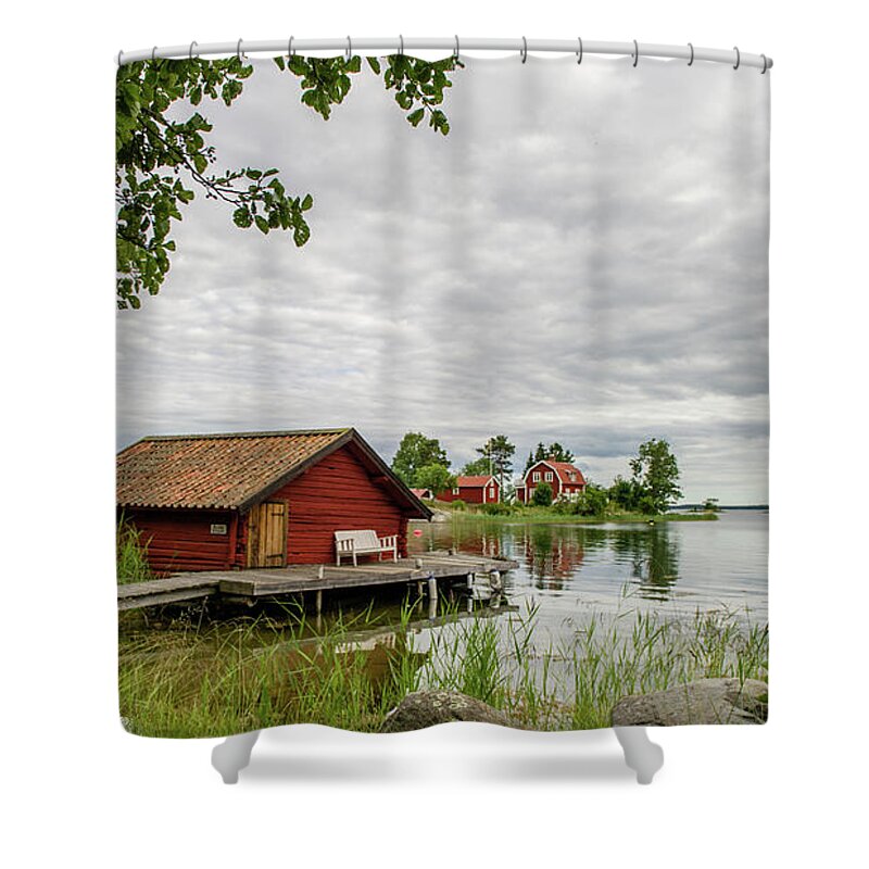 The Old Boat-house Shower Curtain featuring the photograph The old boat-house by Torbjorn Swenelius