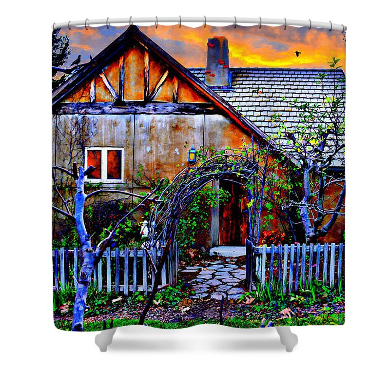Cottage Shower Curtain featuring the mixed media The Old Cottage by Glenn McCarthy Art and Photography