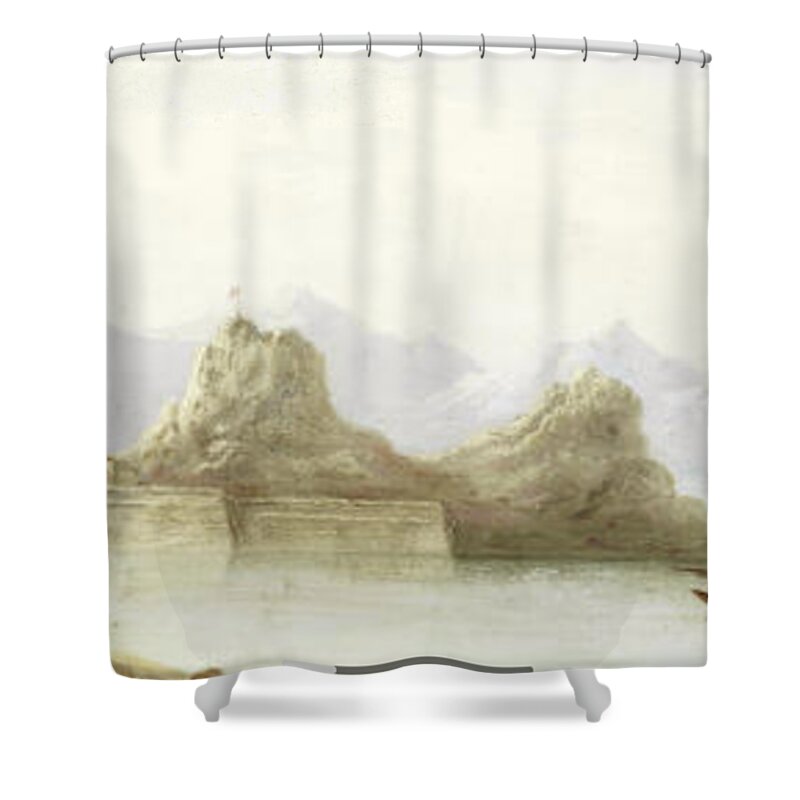 English School 19th Century The Old Fortress Of Corfu Shower Curtain featuring the painting The Old Fortress of Corfu by MotionAge Designs