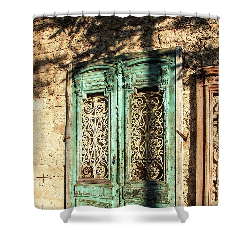 Old Shower Curtain featuring the photograph The old green door by Adriana Zoon