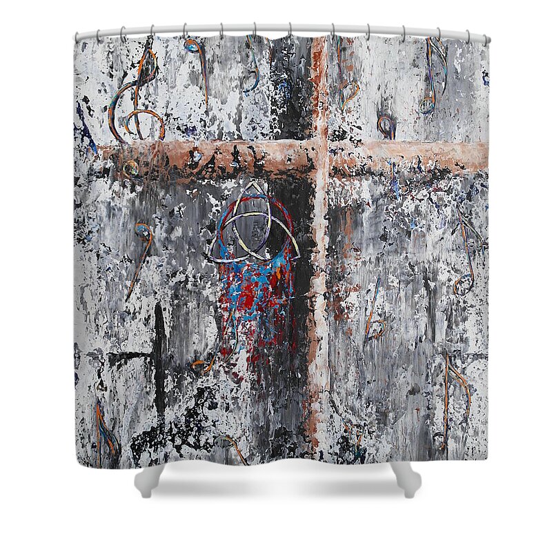Abstract Shower Curtain featuring the painting The Old Rugged Cross by Wayne Cantrell