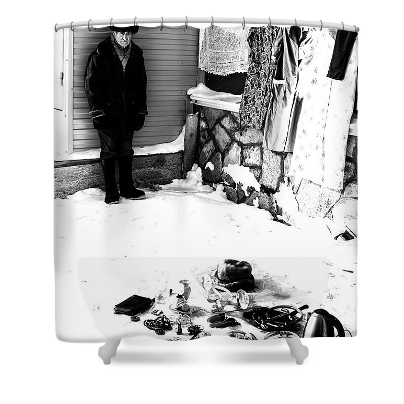 Old Man Selling Shower Curtain featuring the photograph The Old Seller by John Williams