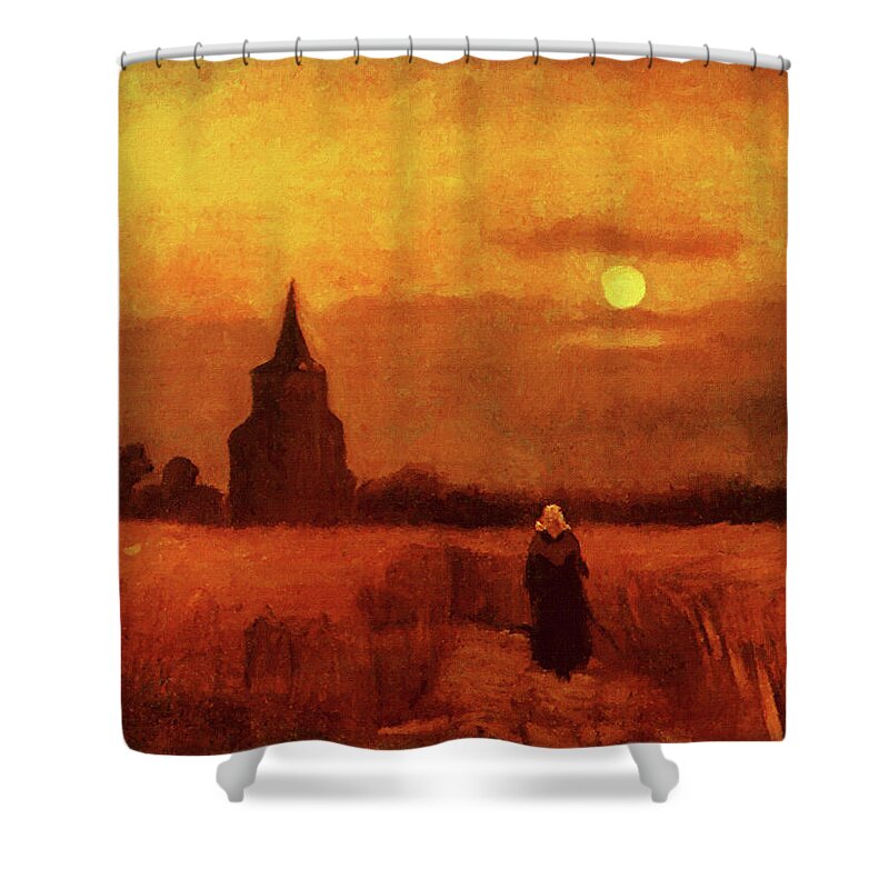Vincent Van Gogh Shower Curtain featuring the painting The Old Tower In The Fields by Vincent Van Gogh