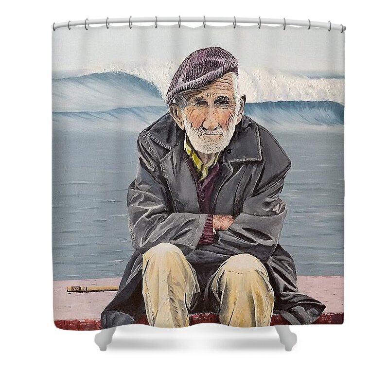 Man Shower Curtain featuring the painting The Old Waterman by Kevin Daly