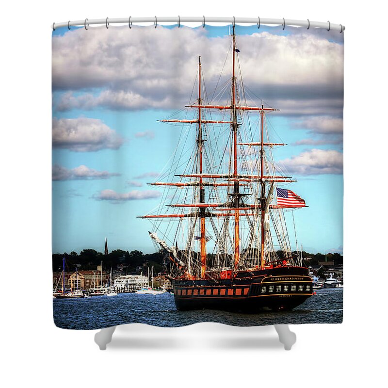 Usa Shower Curtain featuring the photograph Tall Ship The Oliver Hazard Perry by Tom Prendergast