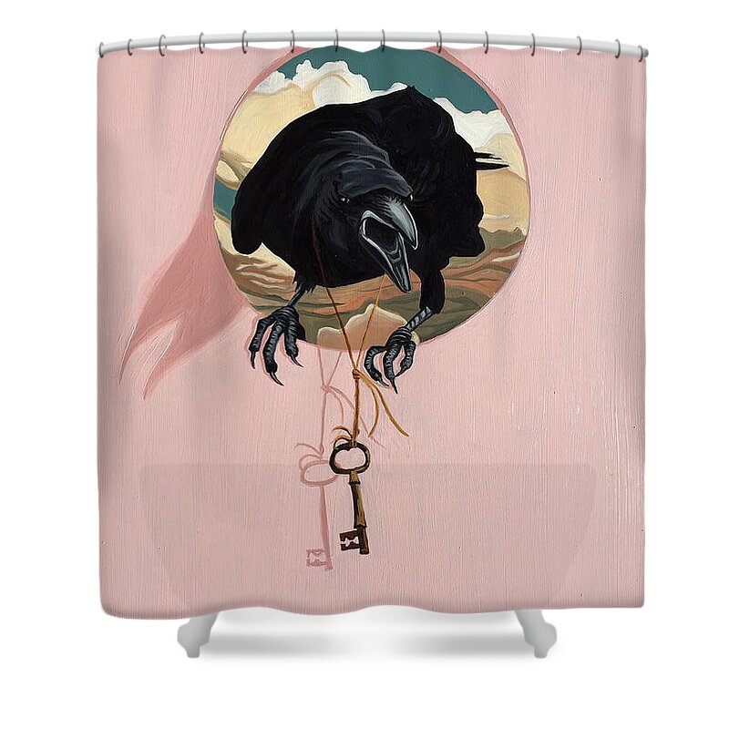 Raven Shower Curtain featuring the painting The Oracle by Nathan Rhoads