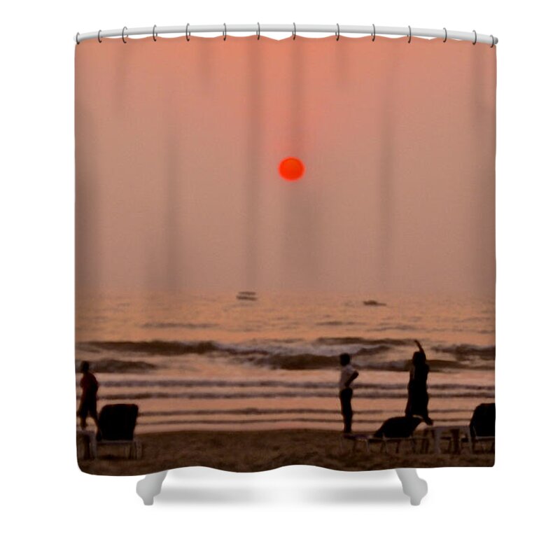 Beautiful Tropical Sunset At A Beach On An Indian Ocean Shower Curtain featuring the photograph The Orange Moon by Sher Nasser
