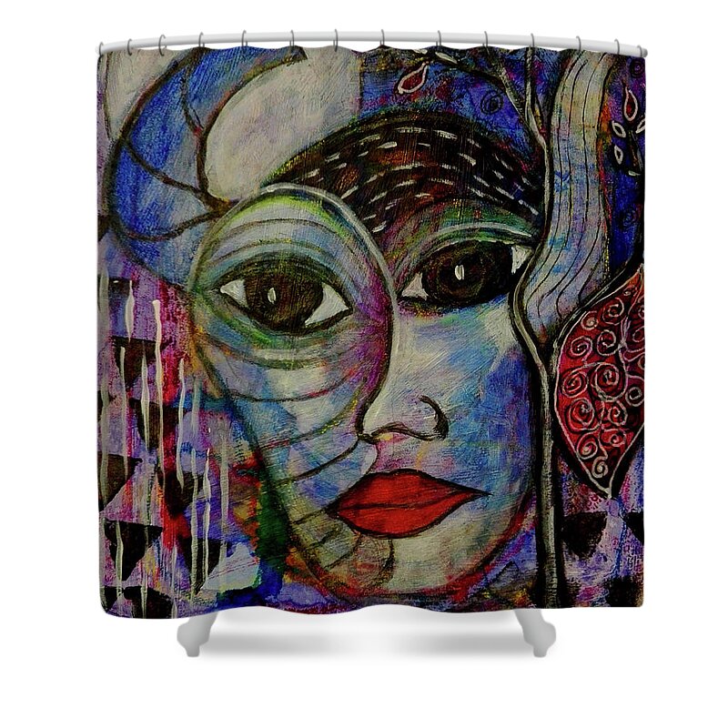 Otherness Shower Curtain featuring the mixed media The Other by Mimulux Patricia No