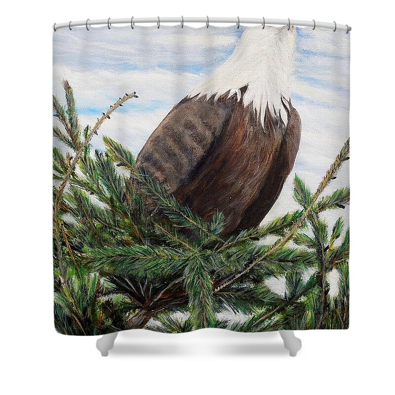 Eagle Shower Curtain featuring the painting The Oversee'er by Marilyn McNish