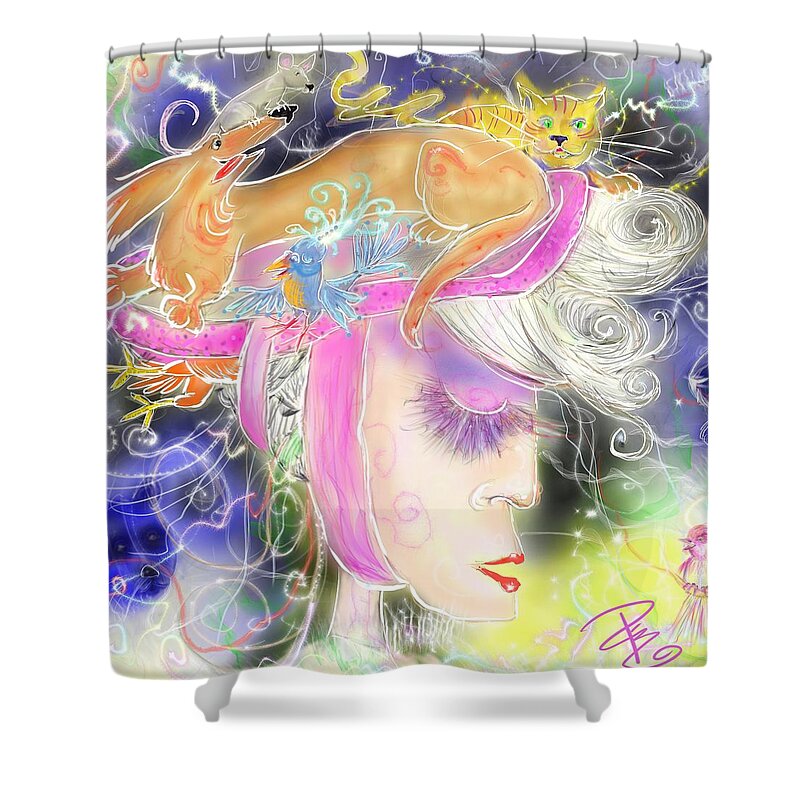 Adult Shower Curtain featuring the digital art The pet lady by Debra Baldwin