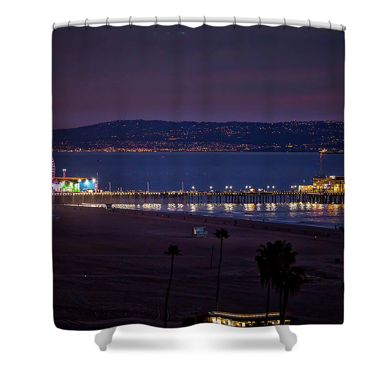  Santa Monica Pier At Night Shower Curtain featuring the photograph The Pier After Dark - 3 by Gene Parks