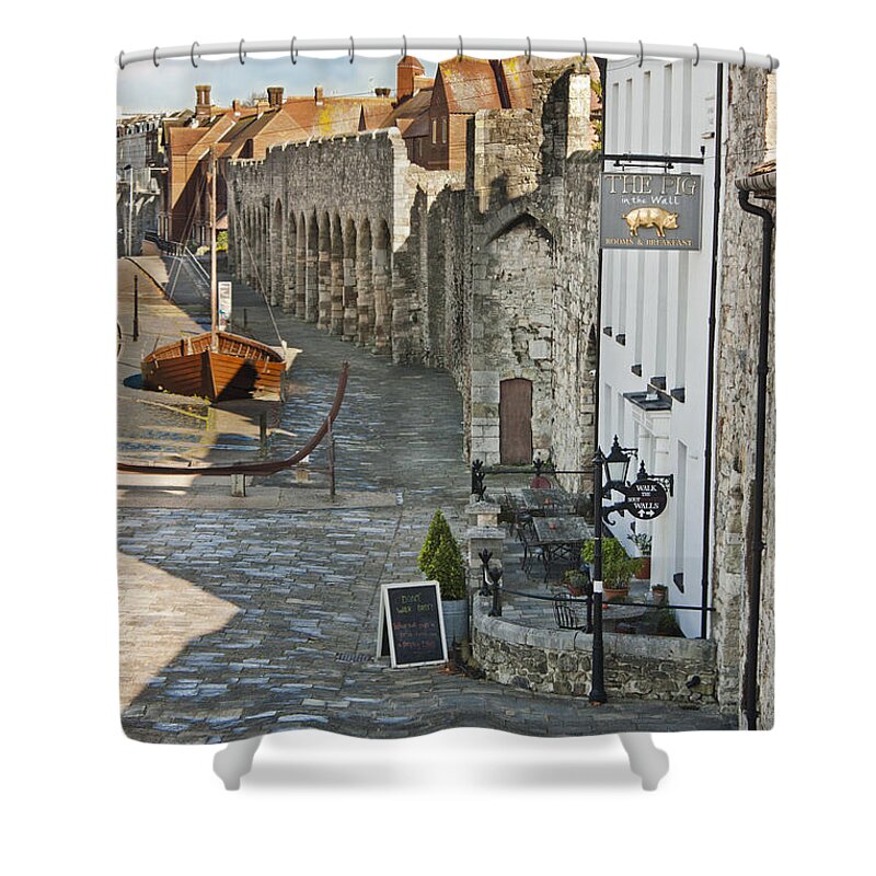 Medieval Shower Curtain featuring the photograph The Pig in the Wall Southampton by Terri Waters