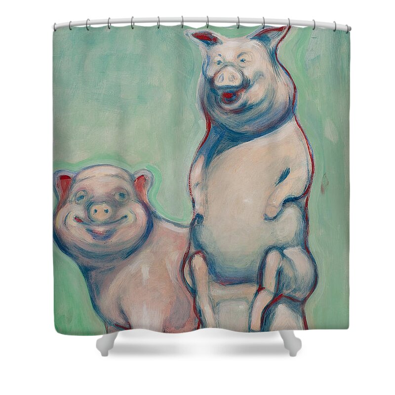 Pigs Shower Curtain featuring the painting The Pigs by John Reynolds