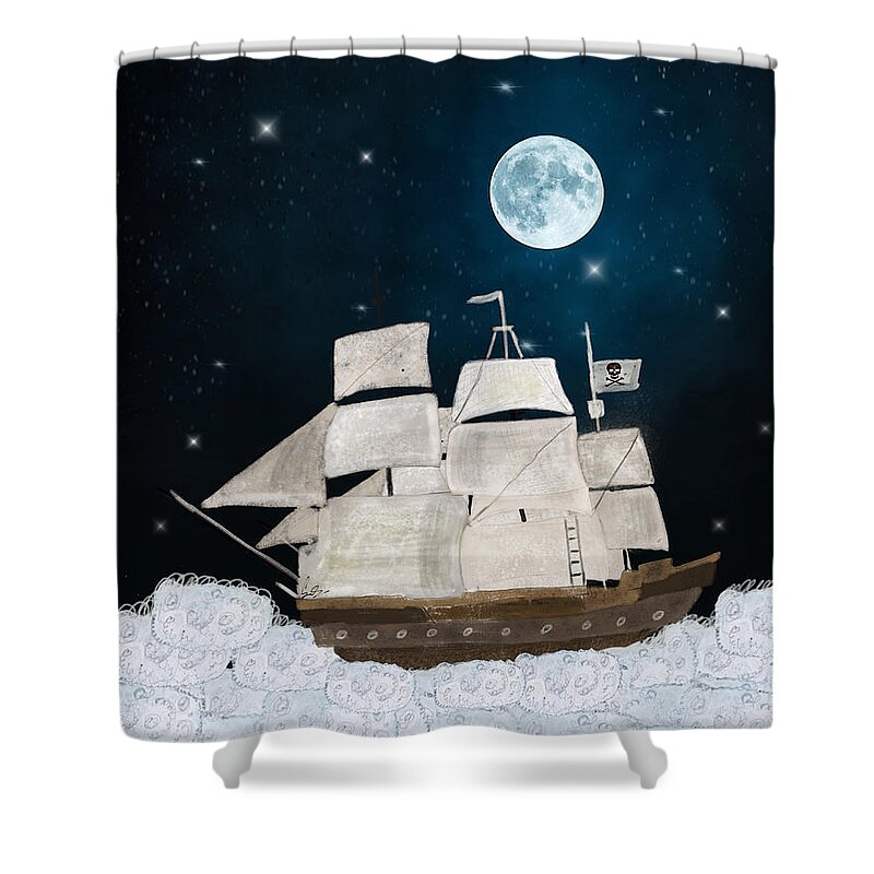 Pirates Shower Curtain featuring the painting The Pirate Ghost Ship by Bri Buckley