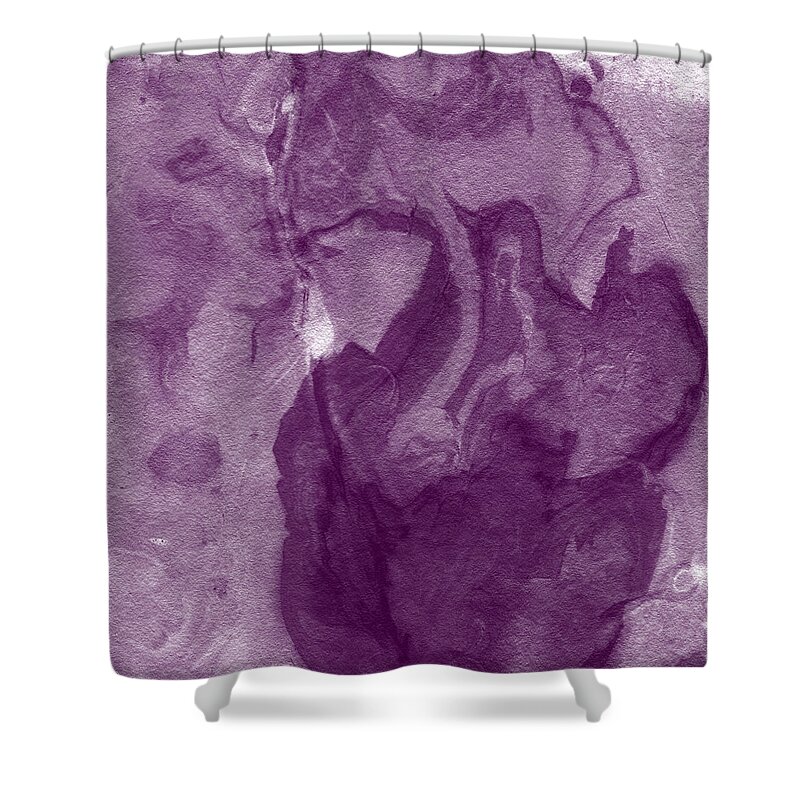 Abstract Contemporary Modern Purple White Lavender Swirl Feng Shui Marble Home Decorairbnb Decorliving Room Artbedroom Artcorporate Artset Designgallery Wallart By Linda Woodsart For Interior Designersbook Coverpillowtotehospitality Arthotel Art Shower Curtain featuring the painting The Place I Belong- Abstract Art By Linda Woods by Linda Woods