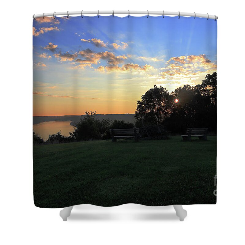 Landscape Shower Curtain featuring the photograph The Point at Sunrise by Melissa Mim Rieman