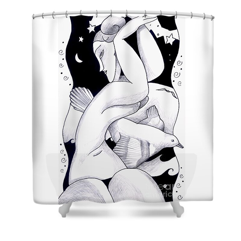 Woman Shower Curtain featuring the drawing The Powerful Spell Of A Modigliani Woman by Helena Tiainen