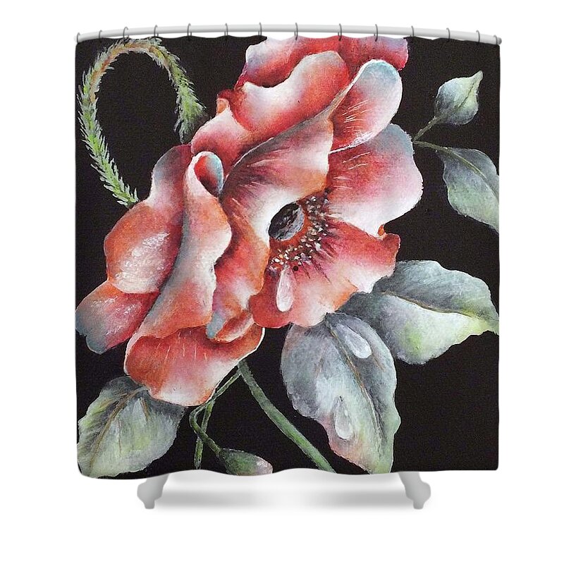 Poppies Shower Curtain featuring the painting The Presence of Poppies Acrylic Painting by Cindy Treger