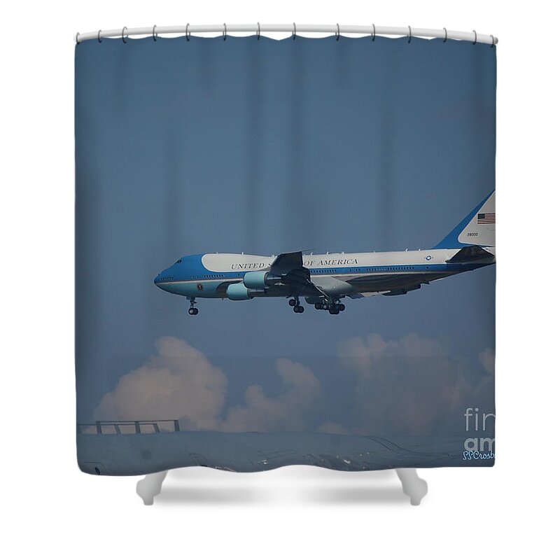 President's Plane Shower Curtain featuring the photograph The President's Aircraft by Susan Stevens Crosby