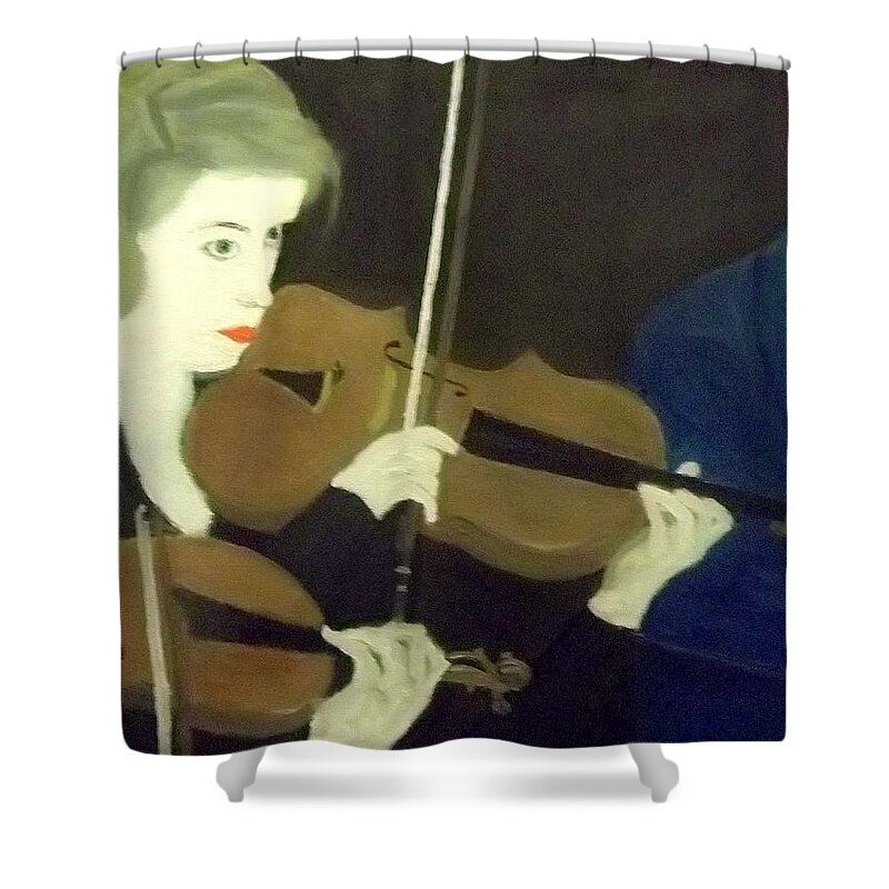 Pretty Shower Curtain featuring the painting The Prettiest Violinist in the Orchestra by Peter Gartner