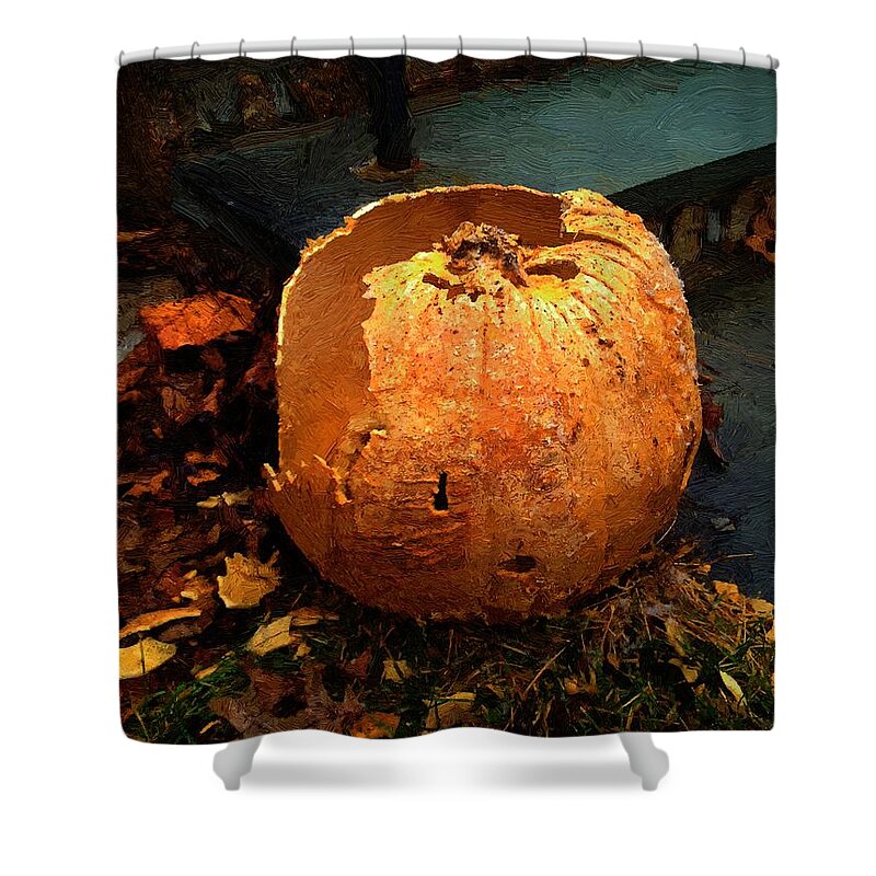 Pumpkin Shower Curtain featuring the painting The Pumpkin Shell by RC DeWinter