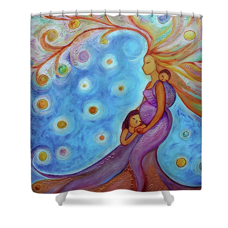  Shower Curtain featuring the mixed media The queen and her childrens by Gioia Albano