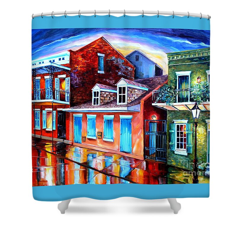 New Orleans Shower Curtain featuring the painting The Quiet on Burgundy Street by Diane Millsap