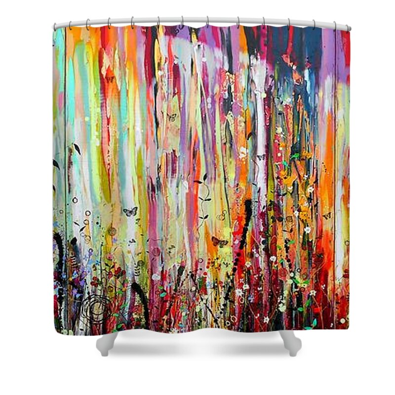 Raspberry Shower Curtain featuring the painting The Raspberry Patch Large Painting by Angie Wright