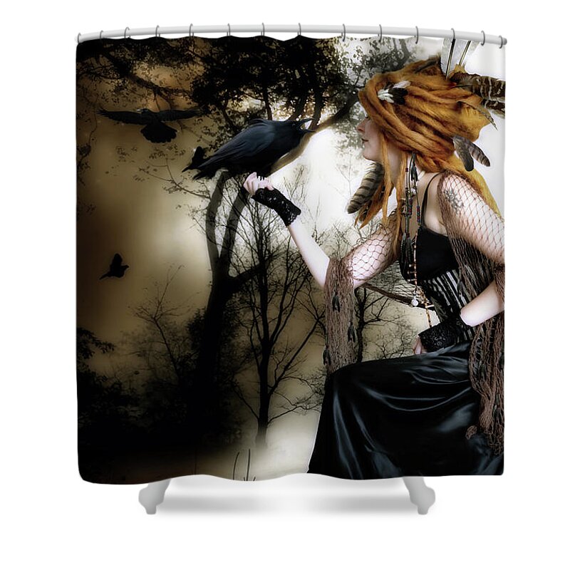 Nevermore Shower Curtain featuring the digital art The Raven by Shanina Conway