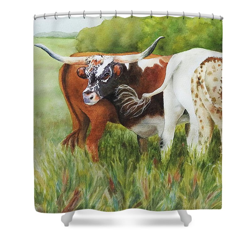 Nancy Charbeneau Shower Curtain featuring the painting The Rear Guard by Nancy Charbeneau