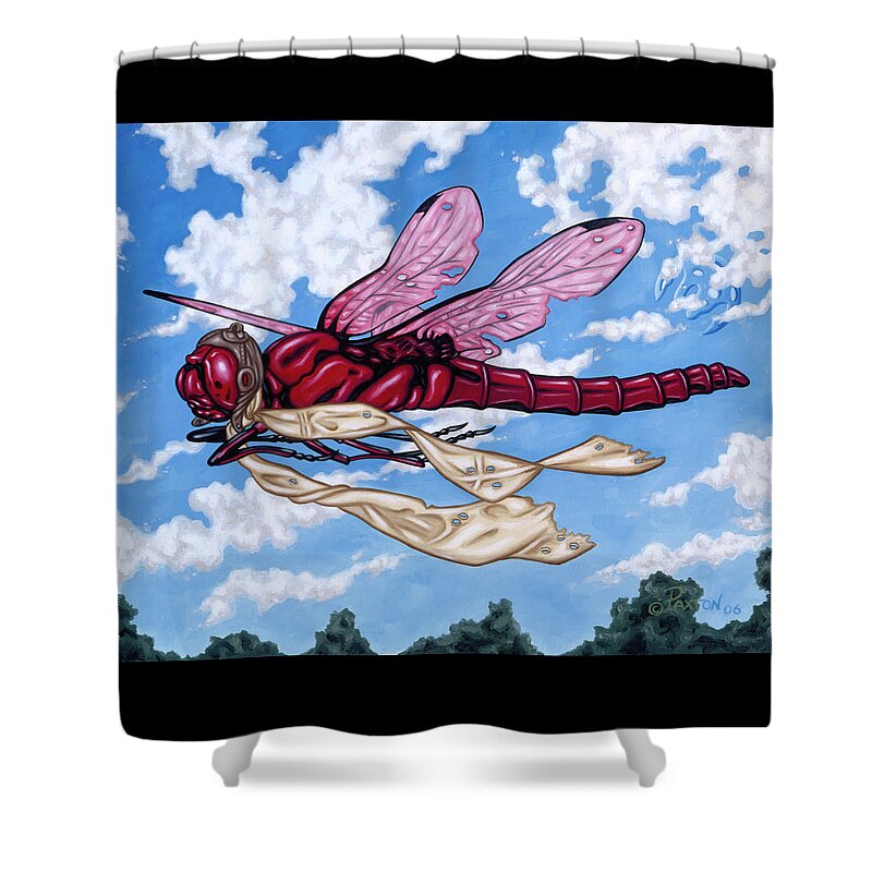 Dragonfly Shower Curtain featuring the painting The Red Baron by Paxton Mobley