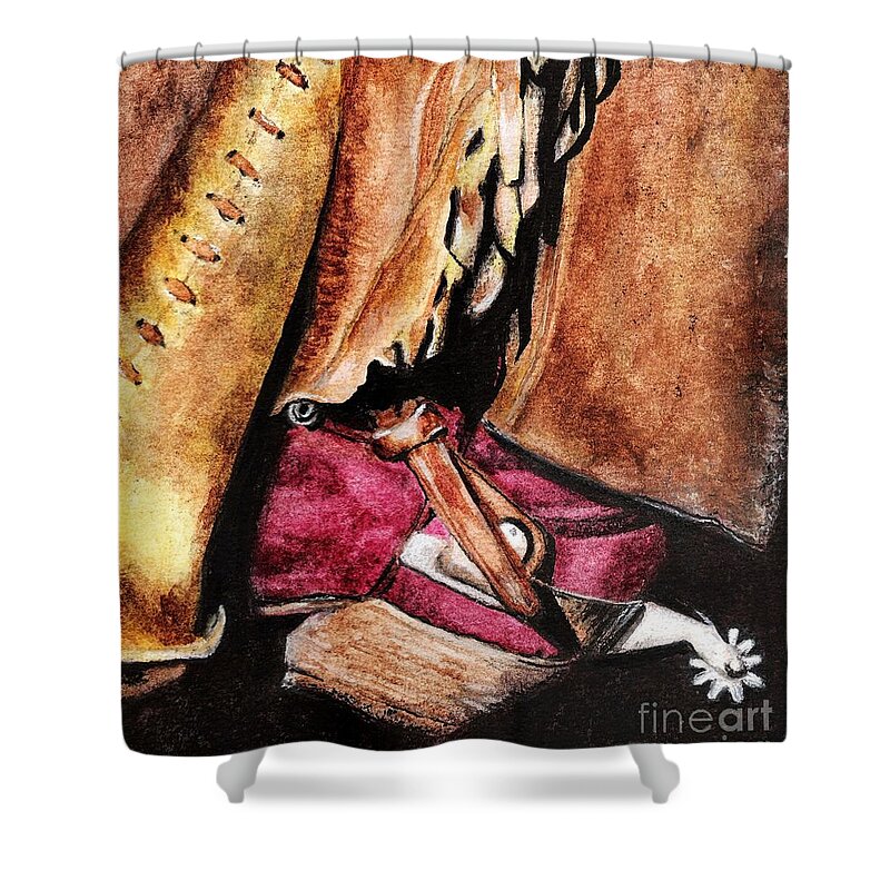 Western Boots Shower Curtain featuring the painting The Red Boot by Frances Marino