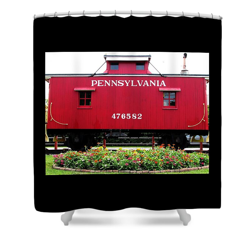 Caboose Shower Curtain featuring the photograph The Red Caboose by Angela Davies