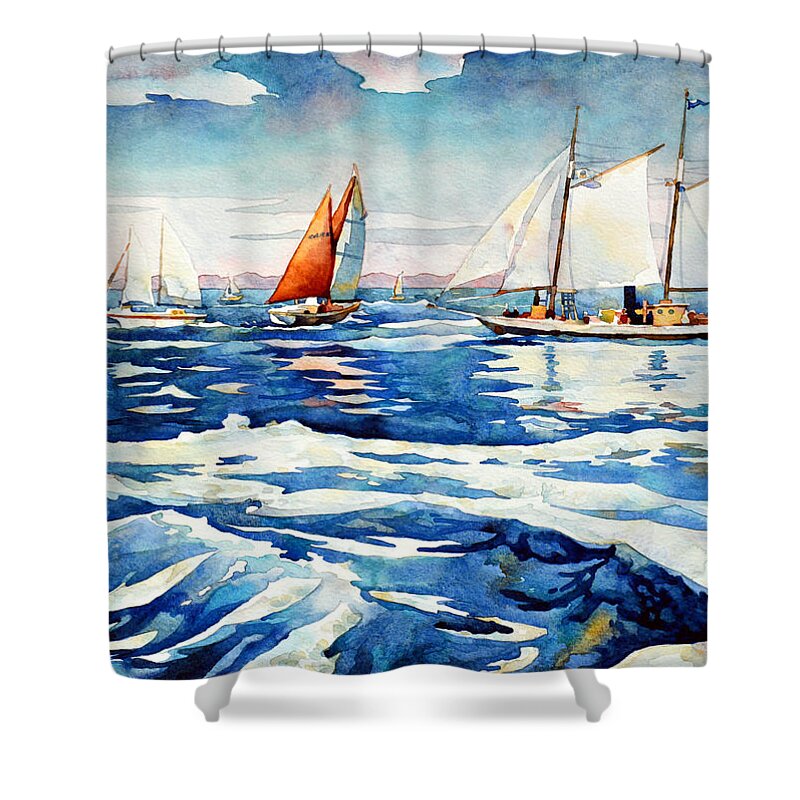 Water Shower Curtain featuring the painting The Regatta by Mick Williams