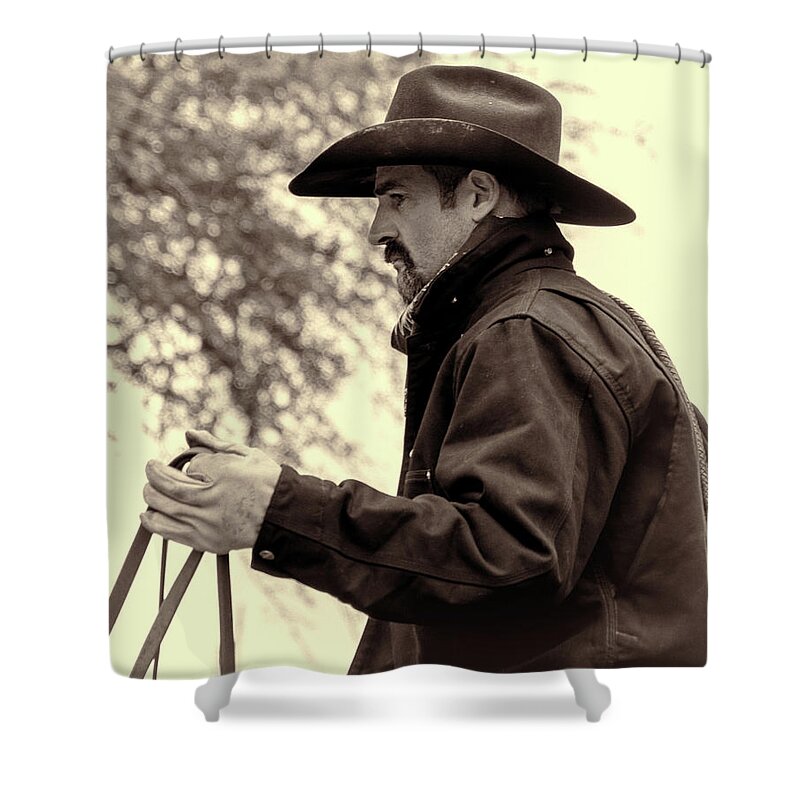 Cowboy Shower Curtain featuring the photograph The Reins by Jeanne May