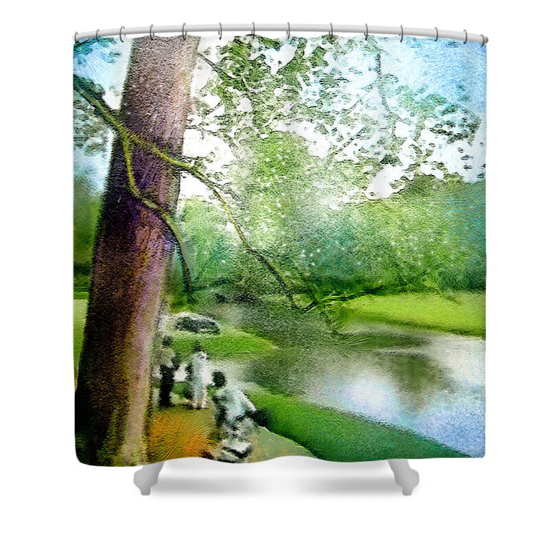 Portrait Shower Curtain featuring the painting The Return of The Tiger 03 - Walking on Water by Miki De Goodaboom