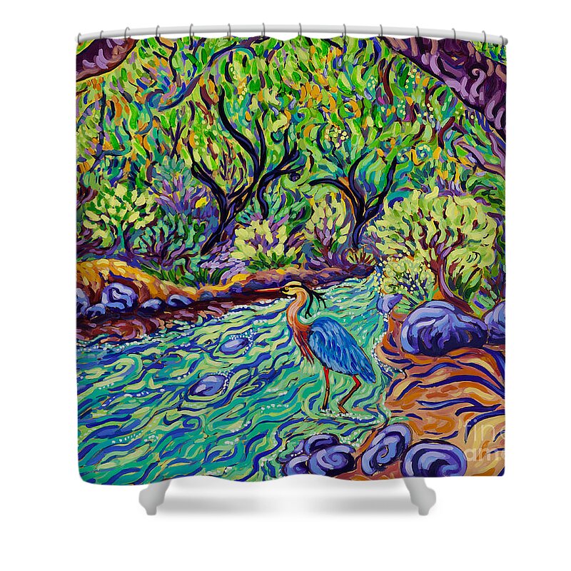 Elfin Forest Shower Curtain featuring the painting The River Between Worlds by Cathy Carey