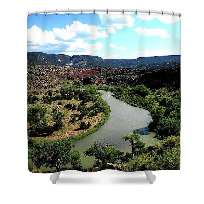 New Mexico Shower Curtain featuring the photograph The River Chama At Red Rocks by Sian Lindemann