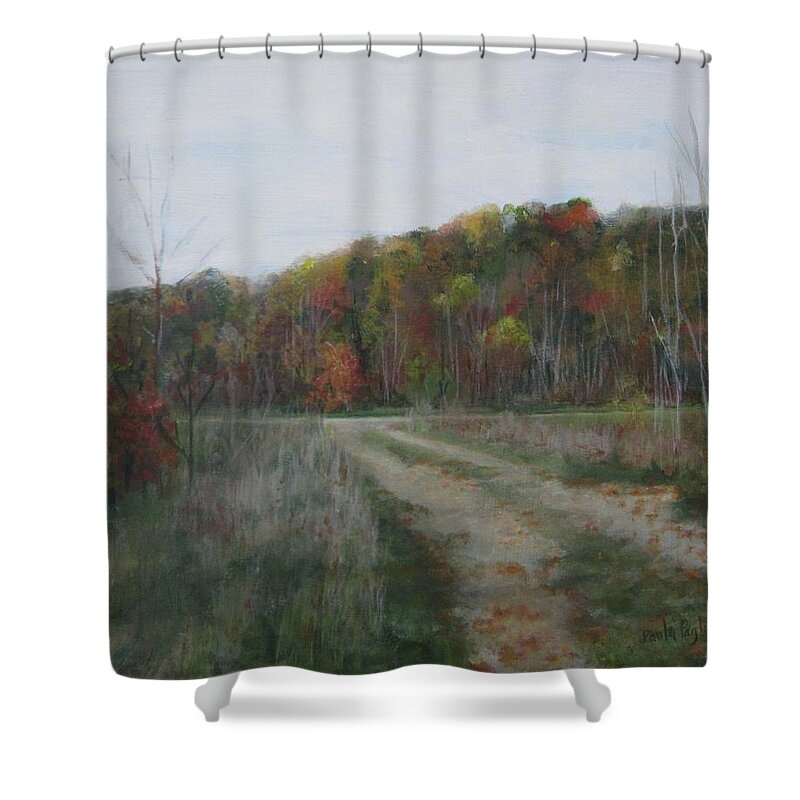 Autumn Shower Curtain featuring the painting The Road to Autumn by Paula Pagliughi