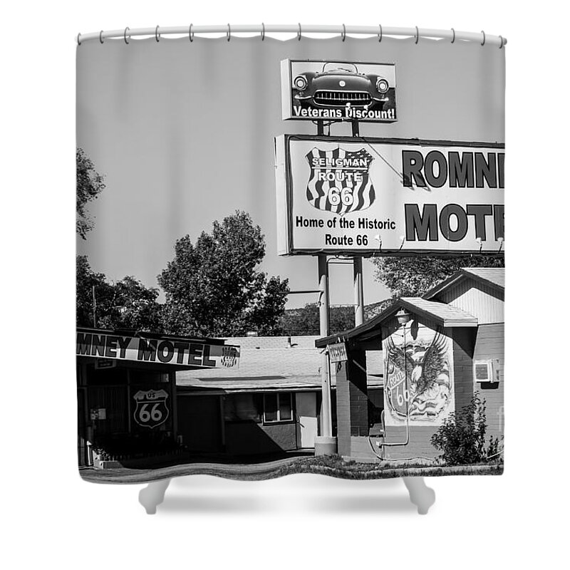 Motels Shower Curtain featuring the photograph The Romney Motel Route 66 by Anthony Sacco