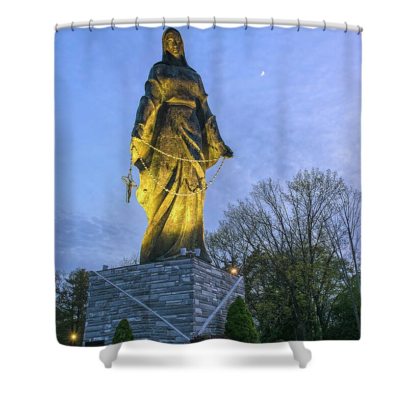 Rosary Madonna Shower Curtain featuring the photograph The Rosary Madonna At Dusk by Angelo Marcialis