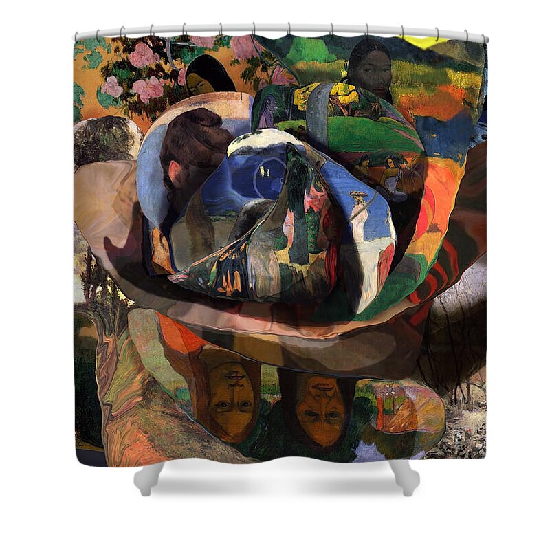 Abstract In The Living Room Shower Curtain featuring the digital art The Rose of Gauguin by David Bridburg